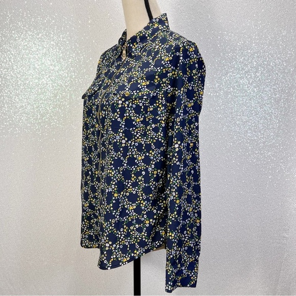 Michael Kors women’s floral print zip front blouse top navy blue size medium - Picture 9 of 11